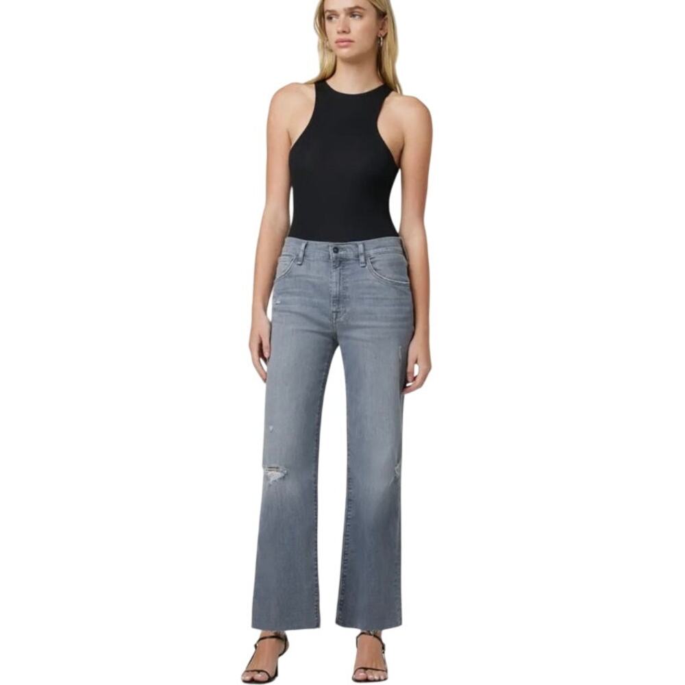 Hudson Rosalie High‎ Waist Raw Hem Wide Leg Ankle Jeans Dorsey Gray Wash Size 28